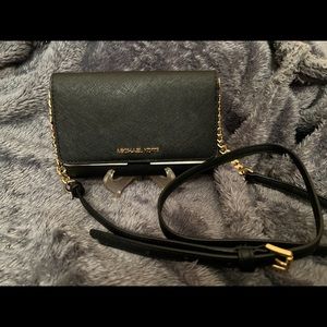 New Michael Kors MK Jet Set Saffiano Black Phone Crossbody.